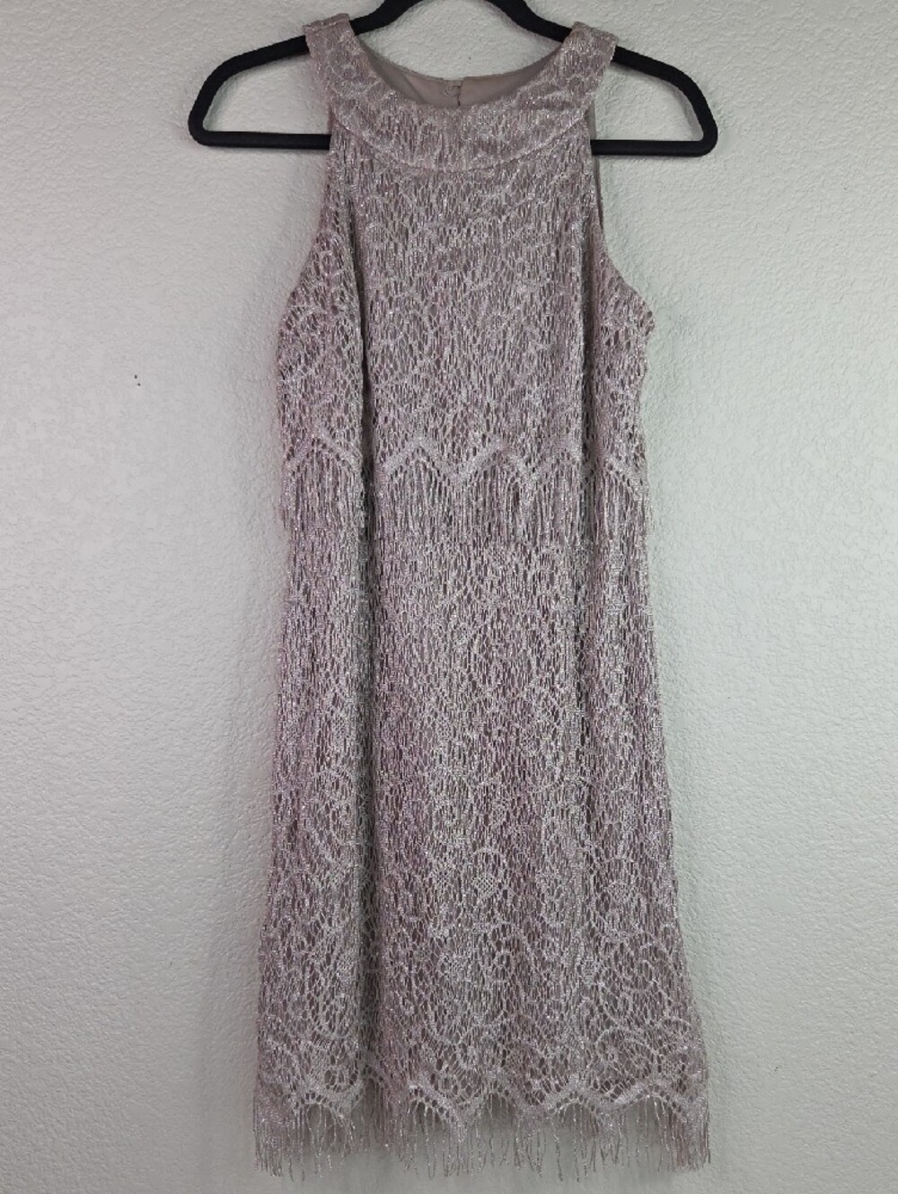 Lace Fringe Midi Dress in Light Mauve